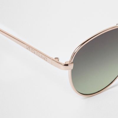 Girls gold tone khaki lens aviator sunglasses